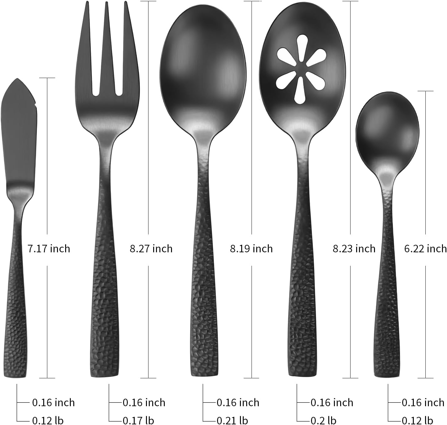 Silverware 45-Piece Matte Black Hammered Flatware Set with Serving Utensils, Stainless Steel Thick Handle Matte Polished Cutlery Set for Wedding Hotel Restaurant, Service for 8 - Image 2