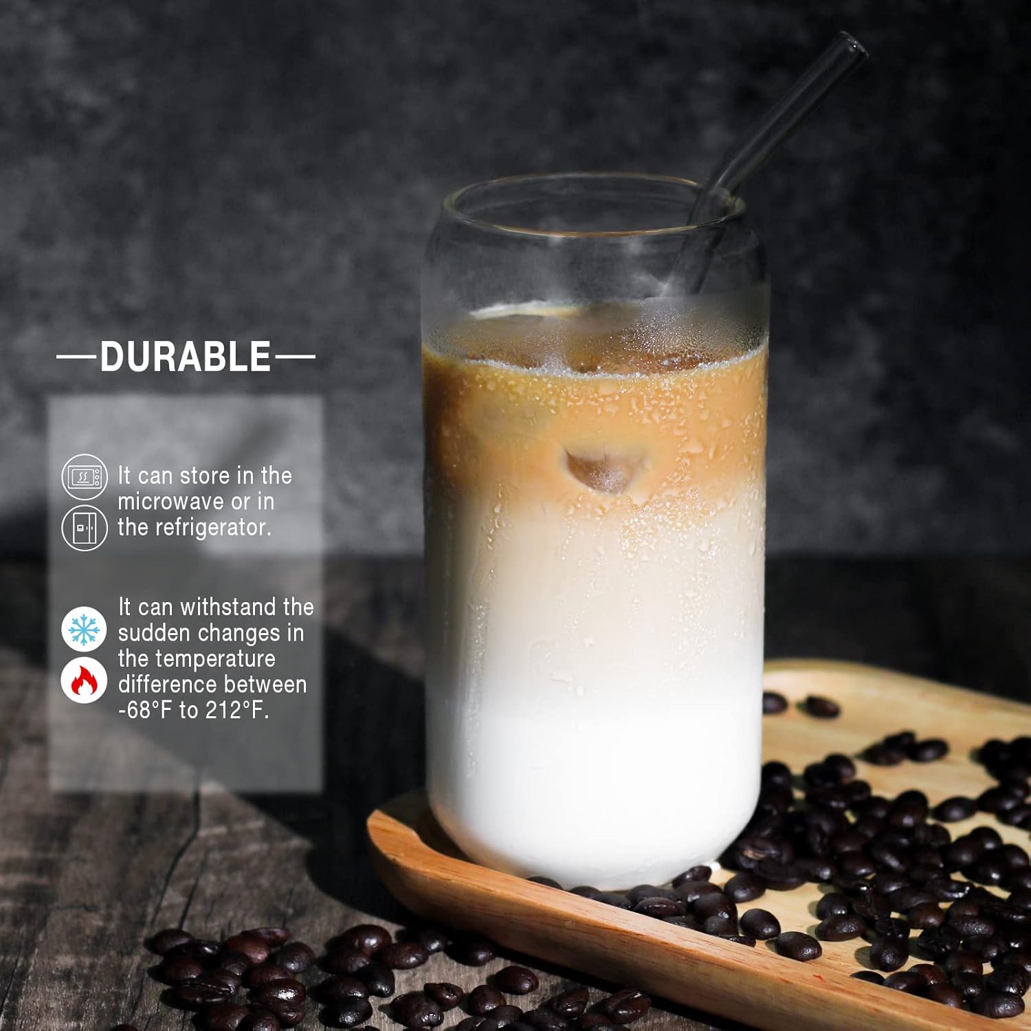 1 Pack Glass Cup, 16oz Drinking Glass with Bamboo Lid and Straw, Beer Tumbler for Mojito Soda Smoothies Whiskey Iced Coffee Cocktail Tea Juice - Image 2