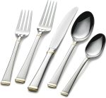 Gold Accent Harmony Flatware Service for 12, 65 Piece Set, 18/10 Stainless Steel, Silverware Set with Serving Utensils