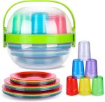 Portable Camping Dinnerware Set - Reusable Unbreakable Tableware, 15 Plates & 6 Cups BPA-Free Dishwasher-Safe for Outdoor Picnic RV Travel