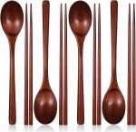 Wooden Spoon and Chopsticks, 8 Pcs Reusable Wooden Spoons Chopsticks Set Tableware Combination for Stirring Cooking Eating 9.3 Inch