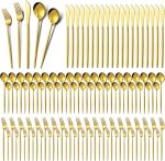 400 Pcs Gold Stainless Steel Utensils Set Party Tableware Flatware Set for 80 Guests Reusable Dinner Cutlery Utensils Tableware for Wedding Anniversary Party Home Restaurant